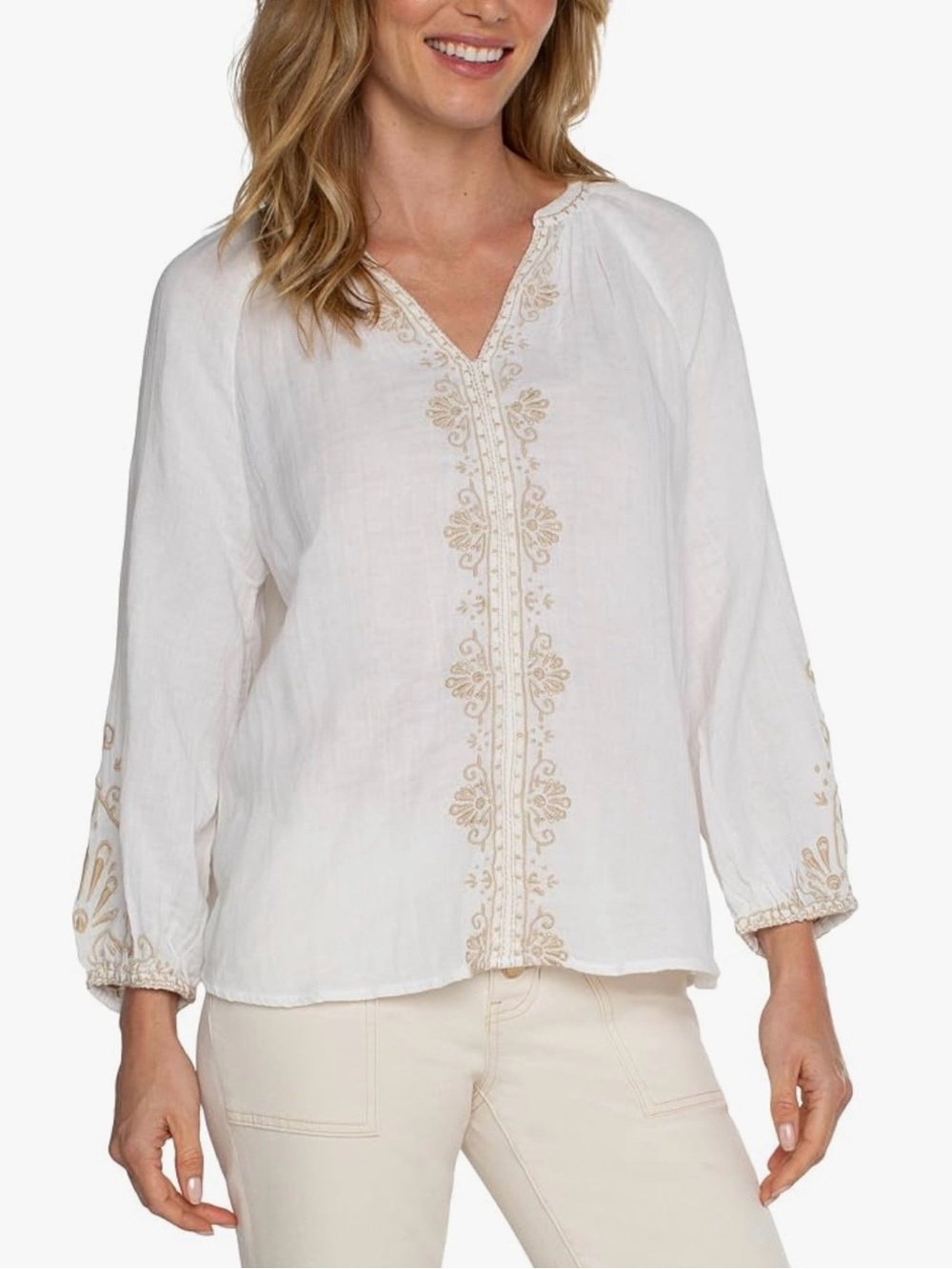 💠 Liverpool Womens Long Sleeve Embroidered Double Gauze Woven Top Size S